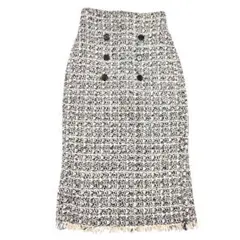 GRL ツイードタイトスカート（M）ネイビー バックゴム フリンジ きれいめ