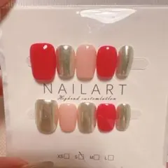 光沢レッド・ゴールドネイルチップセット