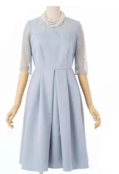 Aimerエメ　ダミアレース7分袖ドレス　ライトブルー　サイズ9号（M）
