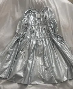 レトロガール ティアードフレアスカート シルバー ゴムウエスト