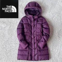 【美品】ノースフェイス ダウンコート ロングダウン ロゴ刺繍 紫グレープ