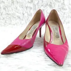 良品 22.5㎝◎Jimmy Choo ハイヒールパンプス 左右非対称 エナメル