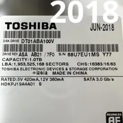 ⑤ジャンク 注意 TOSHIBA HDD 1TB AVコマンド 2018のサムネイル