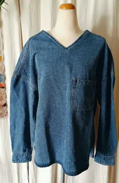 antiqua アンティカ Tree cafe デニムプルオーバー 長袖 ML