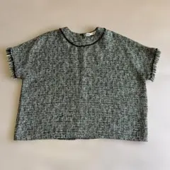 匿名配送⭐️ ZARA フリンジ付き緑系ツイードカットソー半袖M