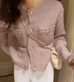 【新品タグ付】GRL ゴールドボタンショート丈ニットカーディガン ピンク