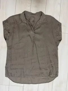 【美品】ユナイテッドアローズ　リネン ノースリーブ ブラウンシャツ