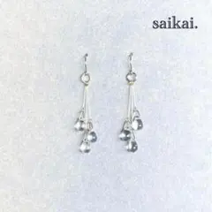 [943]ティアドロップとワイヤーの3粒ピアス 透明 クリア ハンドメイド