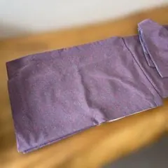 美品 小紋 袷 ちりめん 赤紫×グレー 総柄 身丈162 裄67 ぼかし八掛