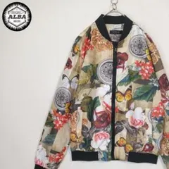 【美品】ジャケット　ブルゾン　花柄　蝶　レトロ　ヴィンテージ　ジップアップ　M