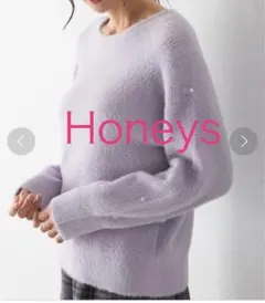 Honeys 袖パール付フェザーニット