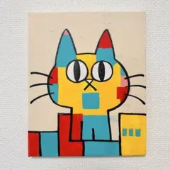 原画】カラフルな猫の抽象画キャンバスアートアクリル画ネコイラスト