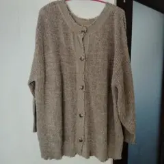 薄手 ベージュ ボタン付きニットカーディガン 長袖【M】ダメージ加工