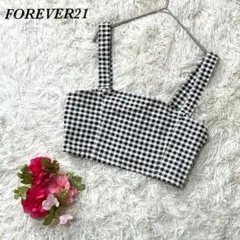フォーエバー21 クロップドキャミ L 白/黒 ギンガムチェック ショート丈のサムネイル