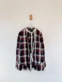 LOURMARIN　ルールマラン　リネンチェックシャツ　バンドカラー　レイヤードのサムネイル