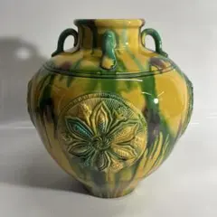 十三代 横石嘉助 作 長崎三彩 飾壺 花瓶 花器 陶器 伝統工芸飾り壺骨董