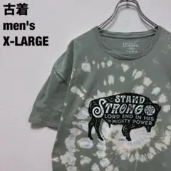 スタンド ストロング Tシャツ ブリーチ タイダイ くすみグリーン XL 古着