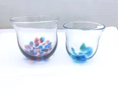 びいどろ? 2点まとめ 津軽 盃2種類 コップ グラス ぐい呑み 猪口 水玉模様