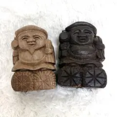 【2個セット】七福神 木彫り 高さ約15cm 置物