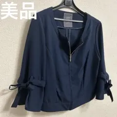 美品MARBLE WALTZ ノーカラージャケット ネイビー 袖リボン