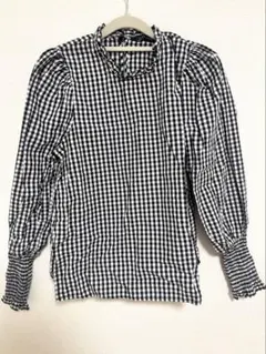 ZARAWOMAN 白黒ギンガムチェック柄長袖シャツ