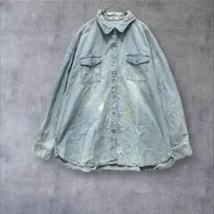 a2296【シネマクラブ】デニムシャツ 長袖　ライトブルー　大きめ L