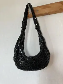 ZARAブラックメタリックスパンコールパーティーバッグワンハンドルショルダー黒