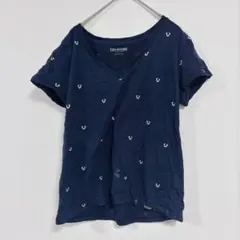 トゥルーレリジョン 総柄 Vネック 半袖 Tシャツ S 紺 綿 デリーのサムネイル