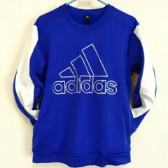 adidas 150 青 トレーナー シルバーロゴ入りブルー ホワイト 長袖