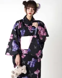 試着のみ TRAVAS TOKYO 浴衣3点セット クマ総柄 桜帯 - メルカリ