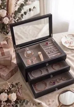 ダイソー アクセサリーボックス (窓付＆スタッキング)ブラック