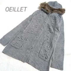 ○OEILLET○　ウイエ　フェイクファー　ケーブルニットカーディガンのサムネイル