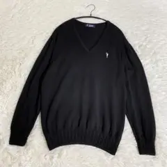 美品　フクゾー　ウール　ニット　セーター　ケーブルニット　L ブラック　メンズ