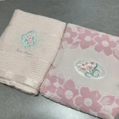 バスマット　バスタオル　２枚セット　ピンク　花柄　日本製　綿100%　昭和レトロ