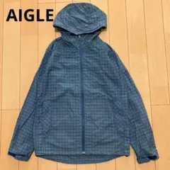 AIGLE エーグル　マウンテンパーカー　チェック　ブルー　Sサイズ