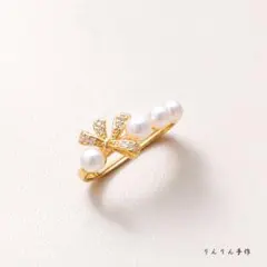 あこや真珠 彩凛級ベビーパールリボンリング♪sliver指輪『りんりん手作』