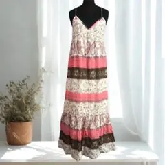 ペイズリー花柄 マキシワンピース ノースリーブ 夏／ビーチ向け 綿100％ M