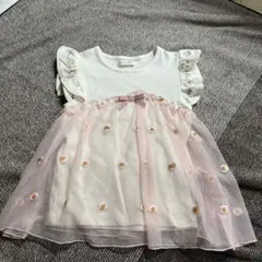 フリル袖 花刺繍 チュニック 半袖120cm