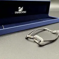SWAROVSKI スワロフスキー レザーブレスレット シルバー 黒　革