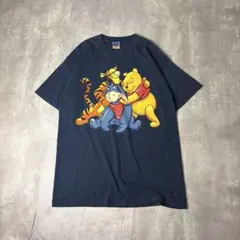 pooh くまのプーさん ティガー イーヨー 両面プリント Tシャツ L 紺のサムネイル