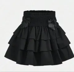 SHEIN リボン　レイヤースカート　130㎝　BLACK