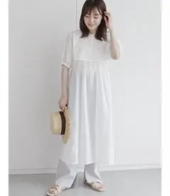 アイボリー 刺繍入り ロングシャツワンピース