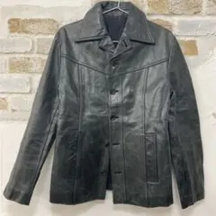 美品牛革　5351黒のレザージャケット サイズ位置　M程度