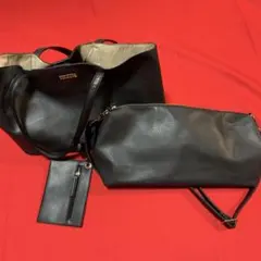 HK WORKSLondon ブラックレザートートバッグ＆ショルダーバッグセット