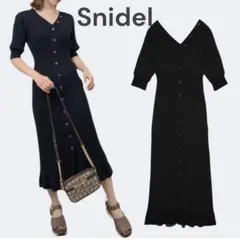 Snidel ブラック リブニットワンピース 七分袖