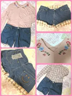【新品含!】デニム ショートパンツ1点 トップス2点付き カジュアルコーデセット