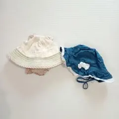 デニムフリル 46-47cm くま耳日除けたれ付き48cm 2点セット綿100%