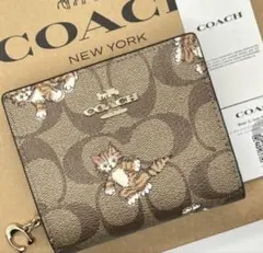 COACH 二つ折り財布 猫柄 シグネチャー 並行輸入品:アウトレット品