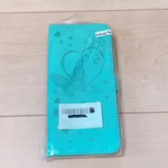 ターコイズ 蝶とハート 手帳型ケース