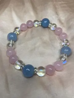 アクアマリンとローズクォーツとレインボー水晶のパワーストーンブレスレット